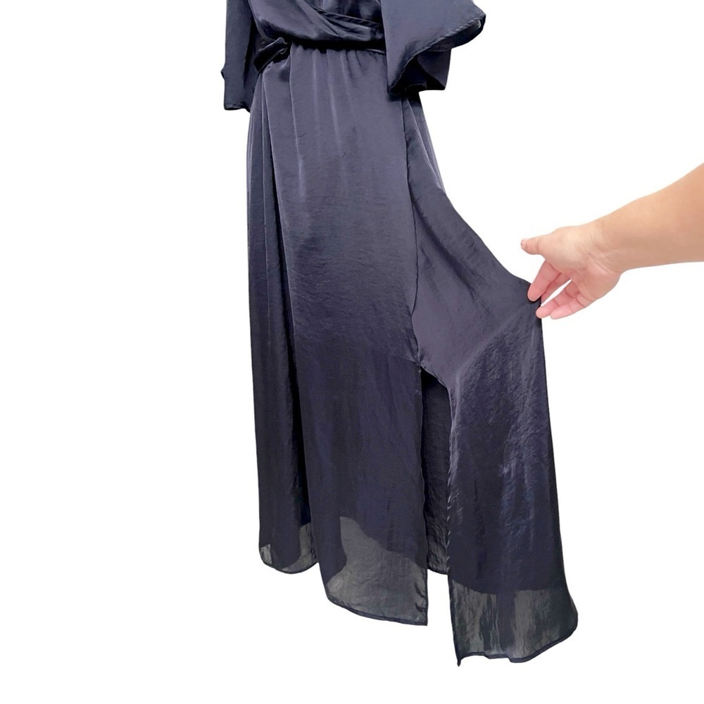 The Lady & The Sailor Faux Wrap Midi Length Wedding Guest Dress Navy Blue Size 2 - Picture 2 of 7